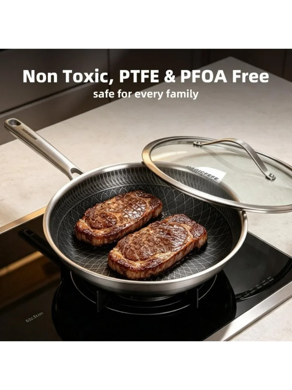 3-Piece Nonstick Honeycomb Skillet Set with Glass Lids, Stay-Cool Handles, Oven